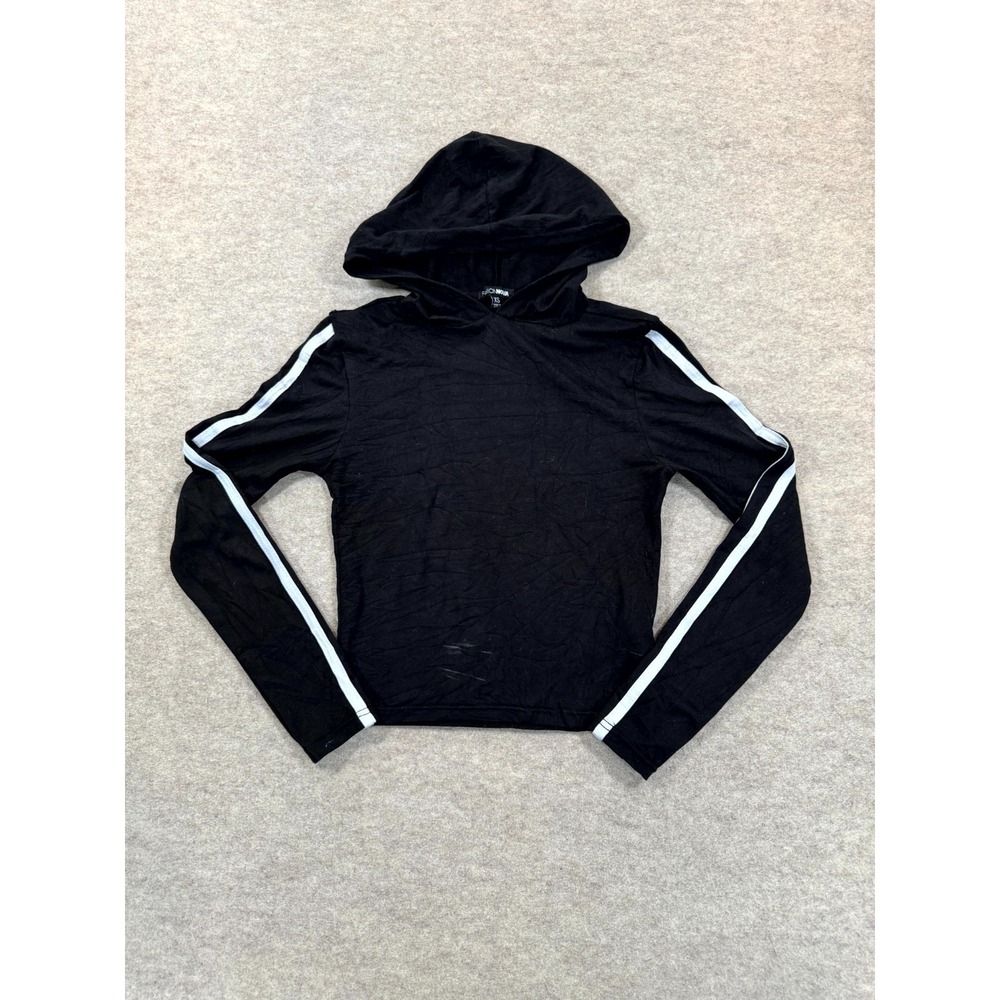 Fashion Nova Womens XS Black Hoodie Long Sleeve Pullover Stripe ATV19992P-FN